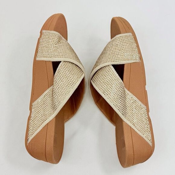 FitFlop RITZY Gold Metallic Sparkle Crisscross Orthotic Slide Sandals - Picture 13 of 16